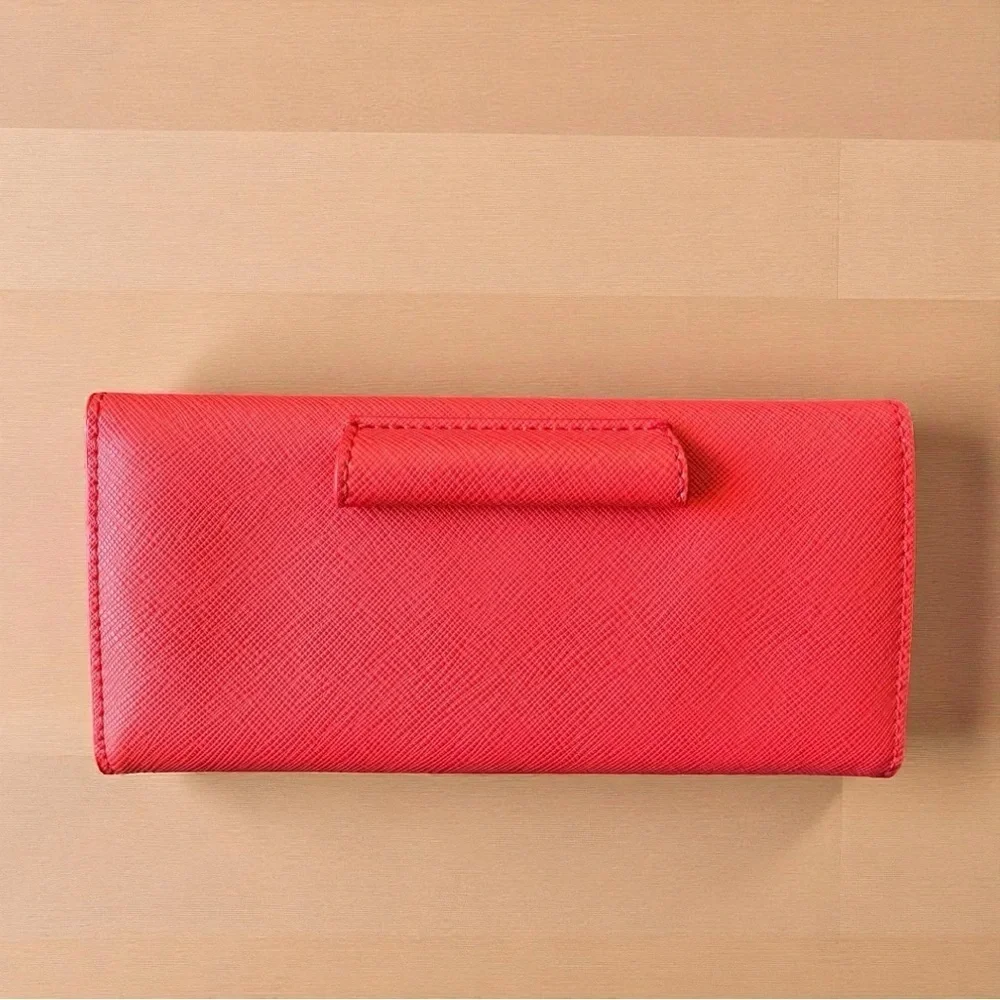 ANTHROPOLOGIE Coral Red Saffiano Travel Wallet | “Keep It Together” | Card Slots
